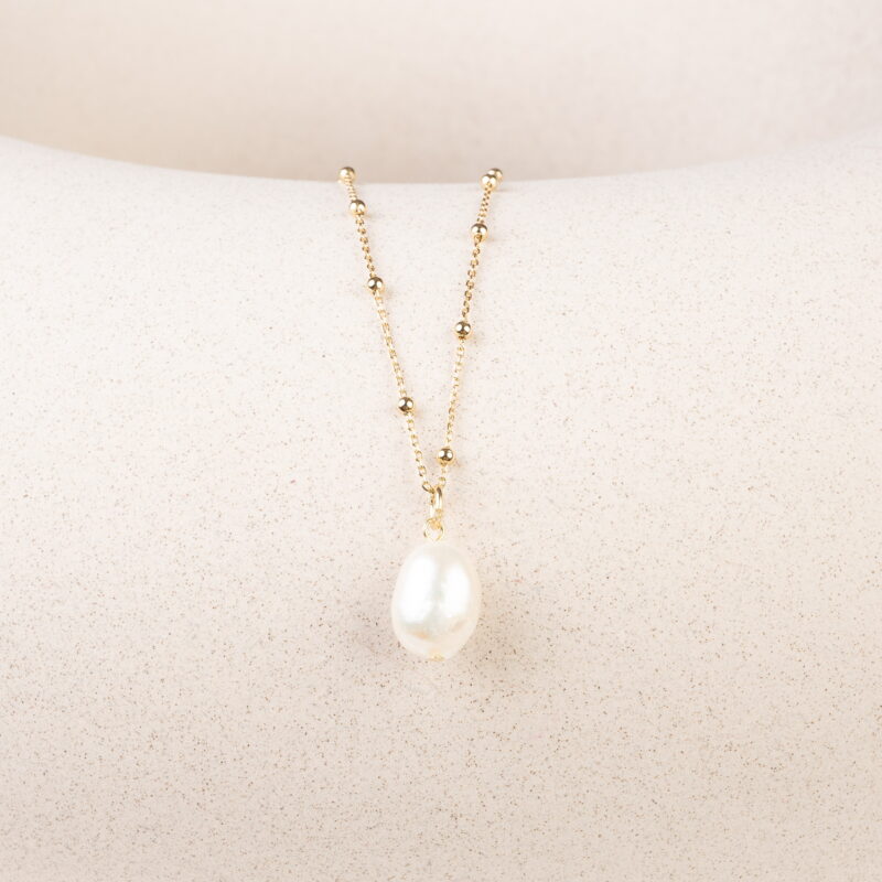 Halskæde med perle, forgyldt 925 sterling sølv